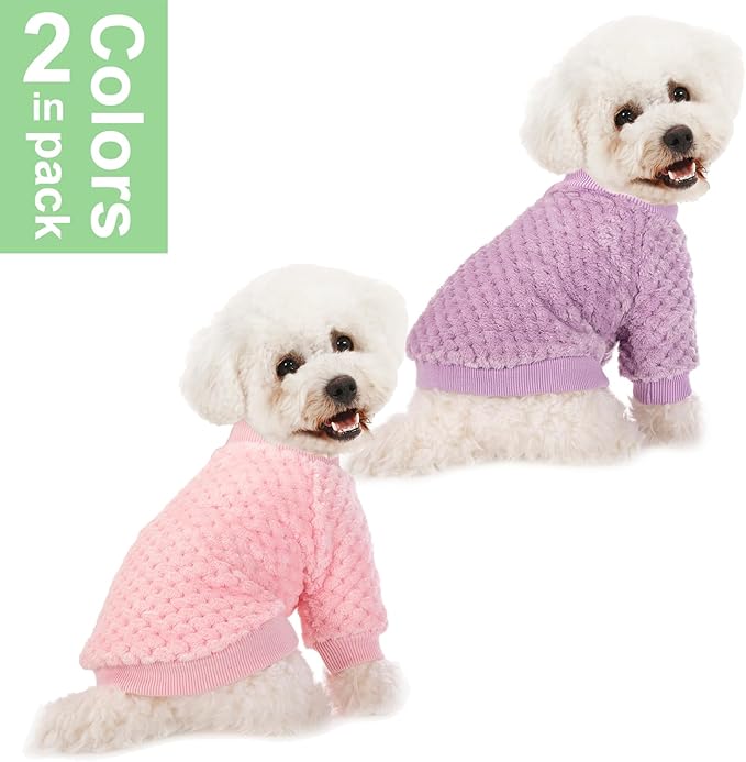 POMIU Dog Sweater, Dog Sweaters for Small Medium Dogs or Cat, Warm Soft Flannel Pet Clothes for Dogs Girl or Boy, Dog Shirt Coat Jacket (Coat Pink+Purple, X-Large)