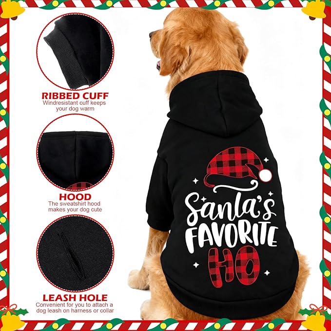 EXPAWLORER Dog Christmas Hoodie - Dog Christmas Sweater Xmas Sweatshirt with Santa Hat Print, Warm Fleece Lined Holiday Pet Outfit with Leash Hole, Cozy Soft Pet Clothes Coat for Large Dogs, 2XL