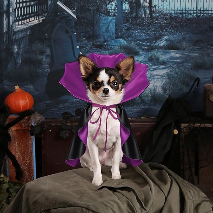 Dog Halloween Costume, Pet Cape for Small Puppy Dogs Cat Funny Red & Black Halloween Costumes with Neck Armor Adjustable Strap Idea for Vampire Party Cosplay (Purple, S)