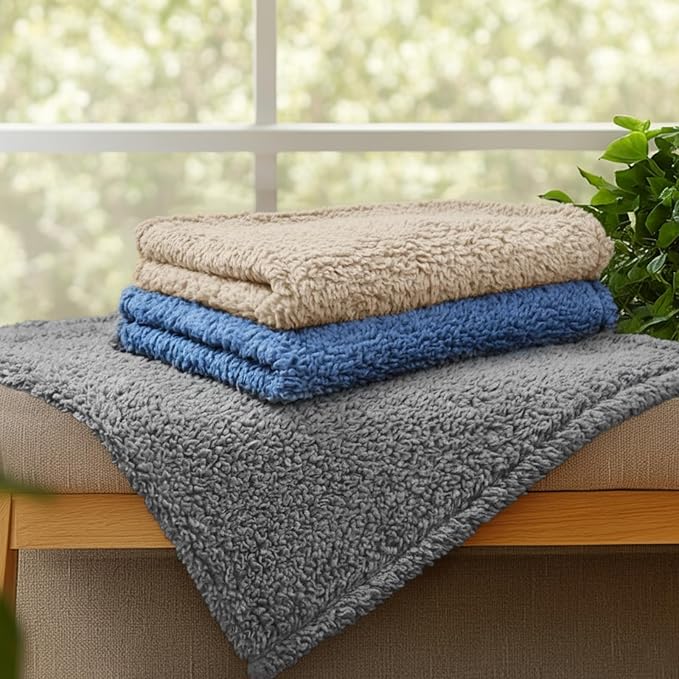 Luciphia 1 Pack 3 Calming Dog Blanket Fluffy Premium Fleece Pet Blankets Soft Sherpa Throw for Dogs Puppy Cat Grey/Beige/HazeBlue Medium (30" x20")