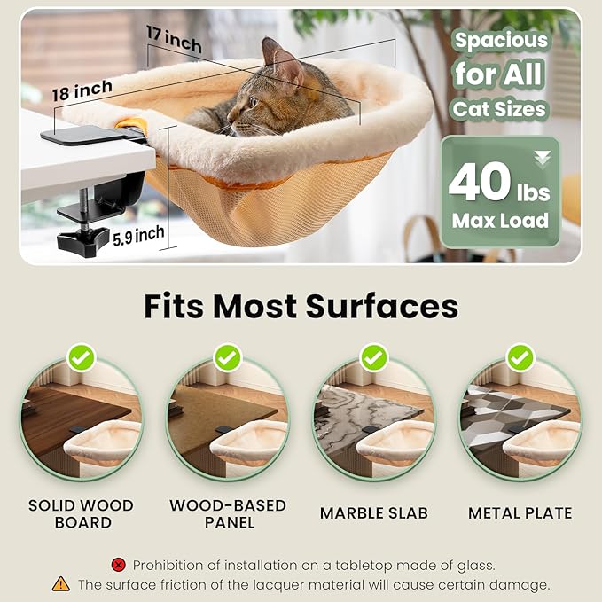 JUNSPOW Cat Desk Bed - One-Click Folding,Sunken Design & Space-Saving Semi-Circular Cat Bed, Soft Faux Rabbit Fur Material, Suitable for Various Desktops-Maximum Hold Up to 40lb