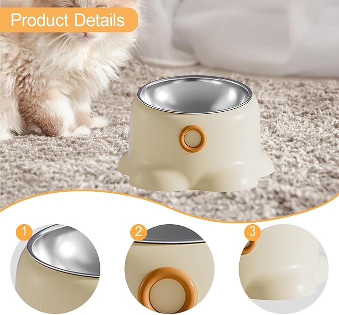 Tilted Cat Feeder Bowl Food Dispenser Living Room Home Travel Indoor Watering Feeding Dish Cat Food Bowl for Pets Small Dogs, Vanilla Brown