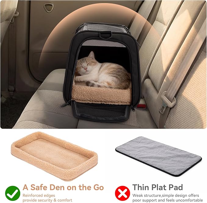 PETSFIT Large Cat Car Carrier with Patented Safety Buckles(19 x 12 x 12) – Roomy Escape-Proof for Safe Driving, Lockable Zippers & Safety Tether, Soft-Sided Travel Carrier for Road Trips & Vet Visits