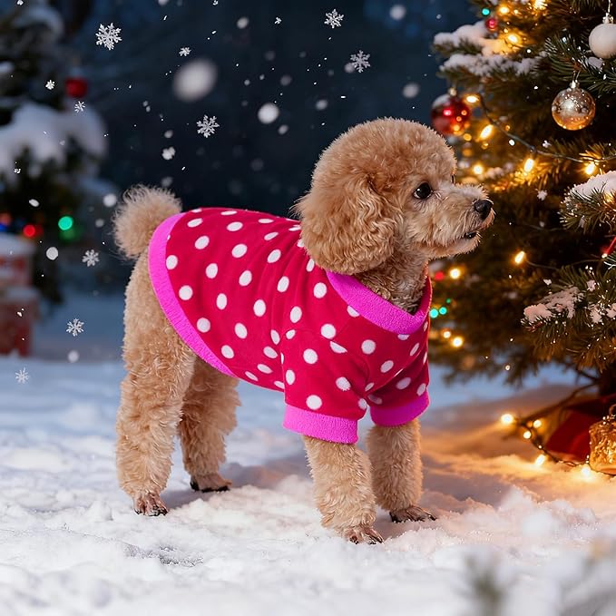 Rbenxia 2 Pieces Dog Fleece Sweaters Puppy Warm Sweater Doggie Sweatshirt Soft Fleece Dog Pajamas Puppy Clothes Winter Dogs Outfits for Small Dogs Cat Pets (Medium, Leopard Print + Polka dots)
