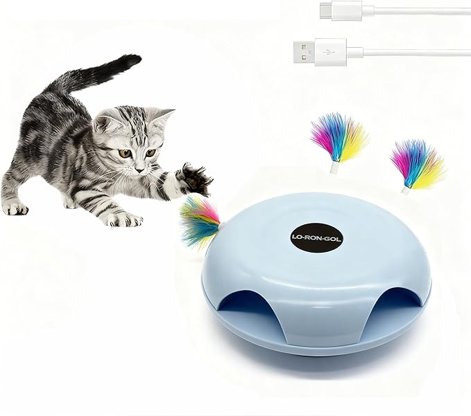 Interactive Whack-a-Mole Cat Toy — Automatic Mushroom Feather Pop-Up Play Toy for Cats, Cognitive Stimulation & Exercise, Durable Pet Entertaining Game (Blue)