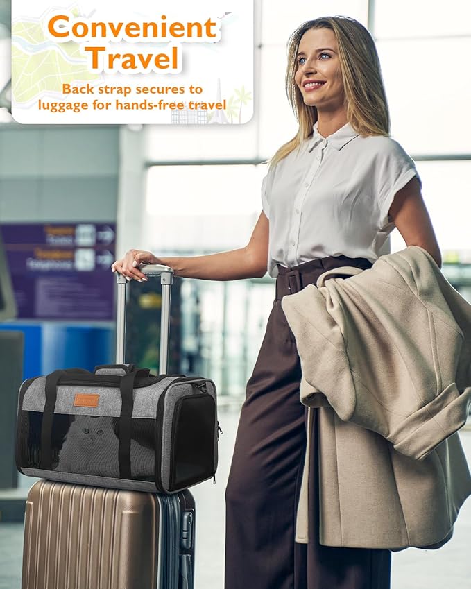 PETUX Airline Approved Pet Carrier - 17x11x9.5 in, Underseat, Top & Side Entry, Soft Sided Cat Carrier for Small Cat Up to 12 lbs with Breathable Anti-Scratch Mesh for Travel & Vet - Grey