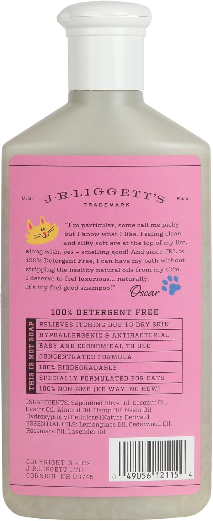 J.R.LIGGETT'S Natural Liquid Cat Shampoo for Sensitive Skin - 100% Detergent Free, Non-GMO, Tear-Free Formula Gently Calms Dry, Itchy Skin - Safe for Kittens and for Regular Use - 8.45 fl oz