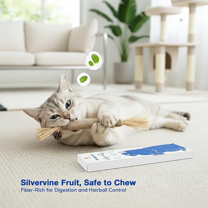 3-Pack Cat Chew Toys, Silvervine Sticks and Cat Chew Rope, Dental Care for Bored Indoor Cats, Interactive Toys with Refillable Catnip for Kittens Teeth Cleaning