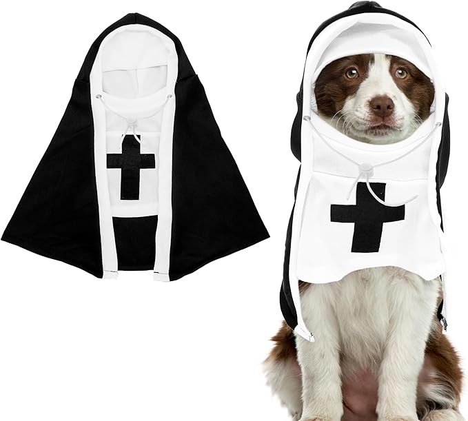 PET SHOW Nun Dog Costume for Medium Large Dogs Halloween Cosplay Outfit Black White Cloak Dress Up Adjustable Pets Apparel Holiday Party Clothes Boys Girls(L/XL)