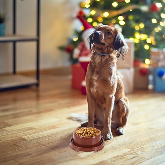 Totority Anti-Slip Plastic Pet Bowl for Dogs and Cats, Brown Round Dog Feeder Bowl with Sturdy Pp Material, Suitable for Puppy Feeding and Watering at Home Or Travel