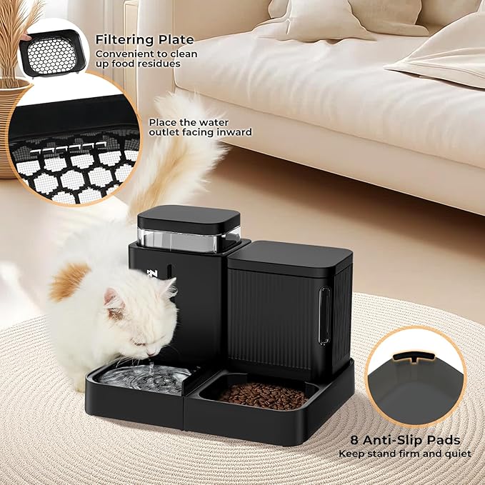 ZOMISIA Gravity Cat Feeder and Water Dispenser, 2 in 1 Cat Self Feeder with 180 Degree Rotatable, 2 Pack Automatic Feeding Large Capacity for Small Medium Dog Puppy Kitten, White, 0.8 Gallon x 2