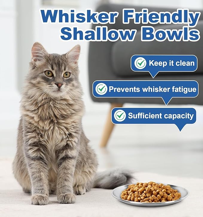 Supet Cat Plates for Wet Food, Non Slip Whisker Friendly Food Bowls, Stainless Steel Shallow Wide Dishes for Indoor Cats (13Oz, 10Pcs)