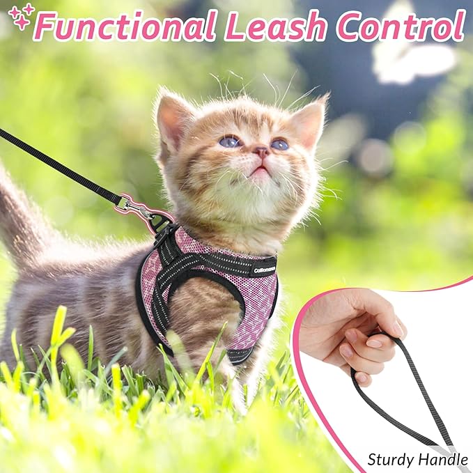 CatRomance Cat Harness and Leash Escape Proof for Walking, Safe Adjustable Large Kitten Vest Set with Reflective Strip for Kitty, Easy Control Comfortable Soft Outdoor Pet Harnesses, Pink, Large