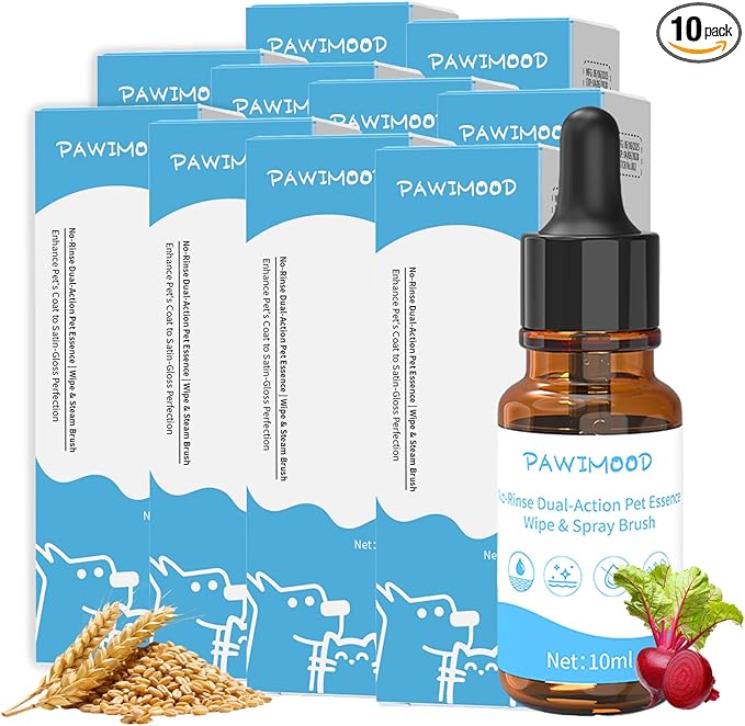 10Pcs Waterless No-Rinse Pet Shampoo Essence for Dogs & Cats, Concentrated Deodorizing Formula Neutralizes Odors & Hydrates Coat with Pomegranate Scent, for Steam Brush,0.34 oz*10