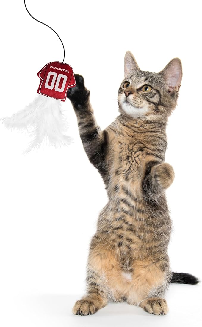 NCAA Alabama Crimson Tide Team Jersey Wand with CAT NIP, Cat Toy Jersey Shaped Plush Teaser Toy for Cats & Kittens - Interactive Pet Toy for Play & Exercise