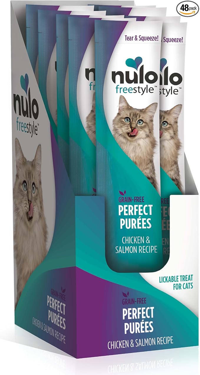 Nulo Freestyle Grain-Free Perfect Purees Premium Wet Cat Treats, Squeezable Meal Topper, High Moisture Content to Support Hydration, 0.5 Ounces in Each Lickable Pouch