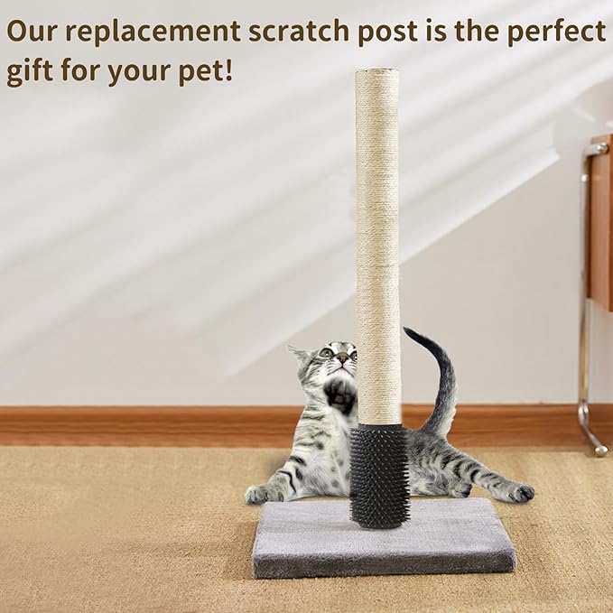 Fhiny 4PCS Cat Scratching Post Replacement with Groomer, 15.7" Natural Sisal Spare Extension Scratch Post for Cats Tree DIY Craft Climbing Perch Hemp Rope Scratcher Perch Parts White