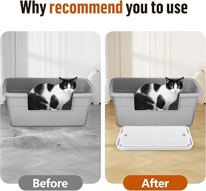 Large Cat Litter Box Step Mat, 16.5"x11.2" Cat Ramp Stairs, Cat Litter Catcher for Self-Cleaning Litter Box, Cats Pedal Step Stool Ideal for Kitten & Older Cats (White)