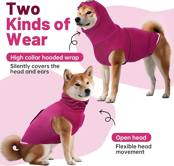 Thunder Vest for Dogs Anxiety, Dog Thunder Jacket for Thunder, Fireworks, Vet Visits & Separation, Keep Pet Calm Without Medicine, Anti Anxiety Vest for Dogs and Cat Body and Ear（Pink，XL）