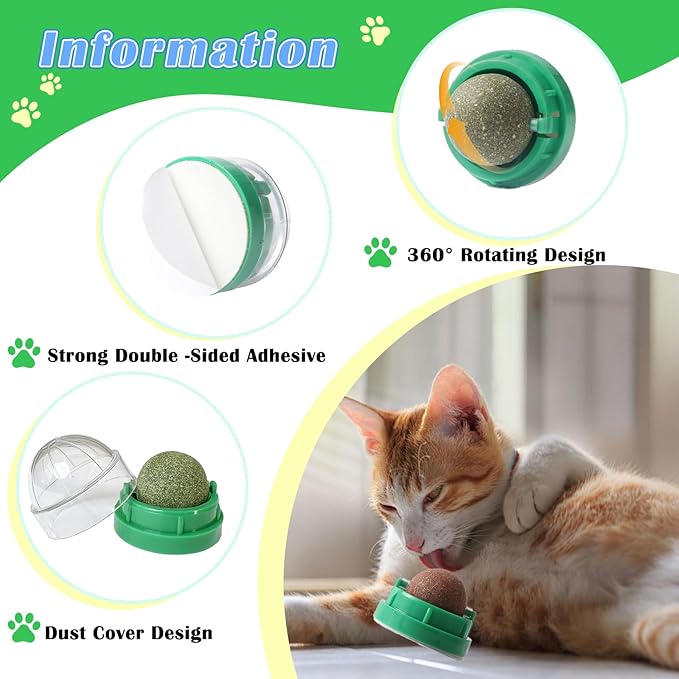 3PCS Catnip Balls for Cats Wall Edible Cat Toys with Catnip Silvervine Gall Fruit Flavors for Cat Lick Safe Teeth Cleaning Dental Cat Toys