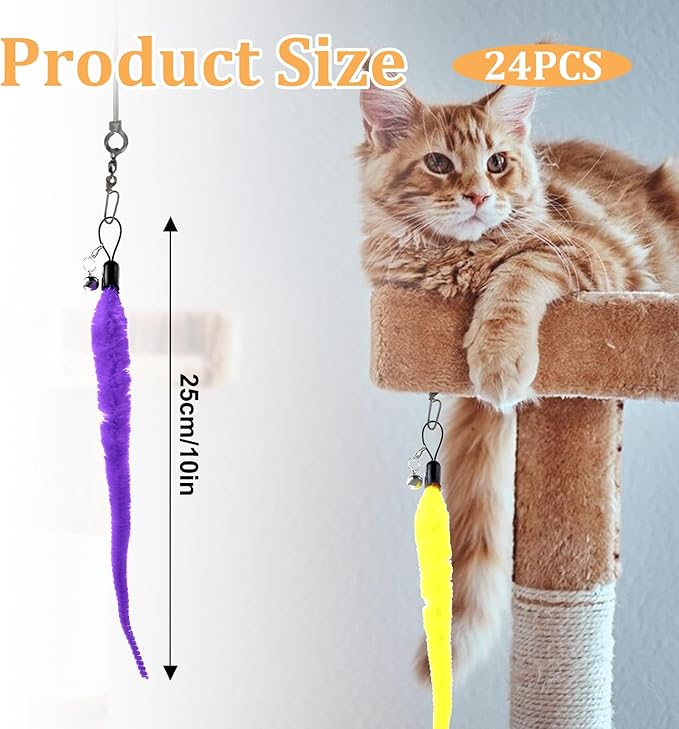 24 PCS Cat Worm Toy Refills, Cat Wand Toy Replacement Interactive Cats Wand Replacement Cats Toys Interactivefor Teaser for Kitten