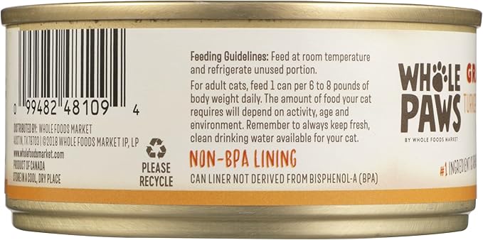 Whole Paws, Grain-Free Wet Cat Food, Turkey & Giblets Loaf Recipe, 5.5 Ounce
