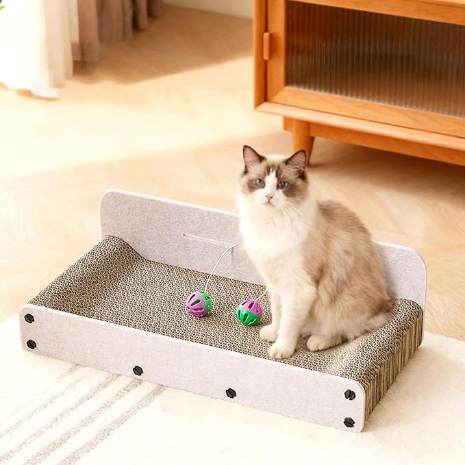 Cat Scratcher Lounge Chair Scratching Board with Corrugated Paper Construction Protects Furniture Suitable for Cat Owners Indoor Use Gift