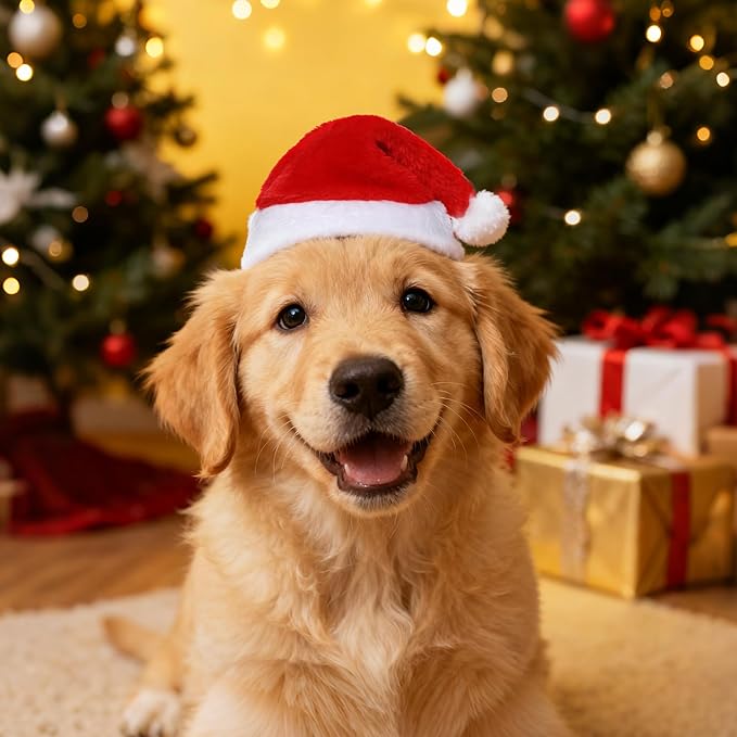 Jmkcoz 6 Pieces Pet Cat Dog Christmas Santa Hat Holiday Party Cute Costumes for Puppy Kitten Christmas Cosplay Dress Up Supplies (Classic)