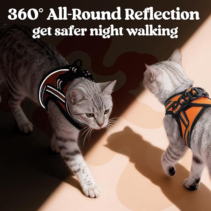 rabbitgoo Cat Harness and Leash Set for Walking Escape Proof, Adjustable Soft Kittens Vest with Reflective Strip for Cats, Comfortable Outdoor Vest,Light Orange,L