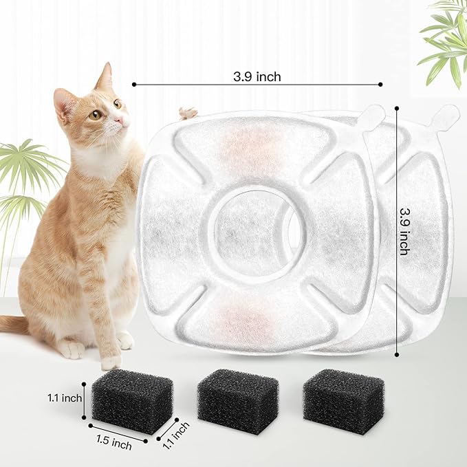 Porens 28 Pcs Cat Water Fountain Replacement Filters-14 Pack Water Fountain Filters 14 Pack Pre-Filter Sponges, Pet fountain replacement filters Fit for 95oz/2.8L Cat Pet Fountain, white + black