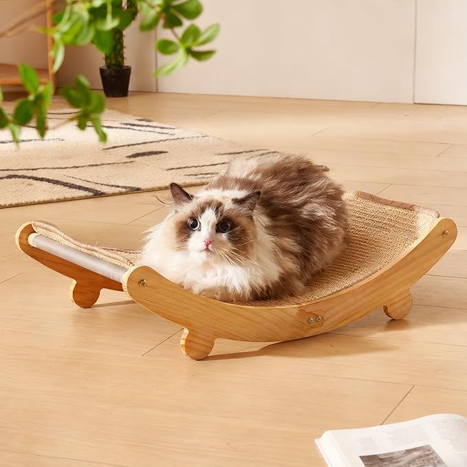 Sisal Cat Scratcher Bed for Indoor Cats Extra Large Cat Scratching Post Scratch Pad Solid Wooden Cats Furniture Lounge Chair