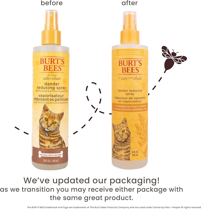 Burt's Bees for Pets Cat Dander Reducing Spray with Colloidal Oat Flour and Honey, Waterless Grooming Spray for Dry Skin & Dandruff Control, Cat Dander Remover for Allergy Support, 10 Fl Oz - 2 Pk