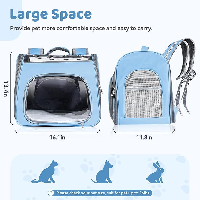 Innovative Traveler Backpack Pet Carriers Cat Backpack with Breathable Mesh Puppy Travel Carrier with Soft Padded Reinforced Support Foldable Small Dog Carrying Backpack for Kitty up to 15lbs (Blue)