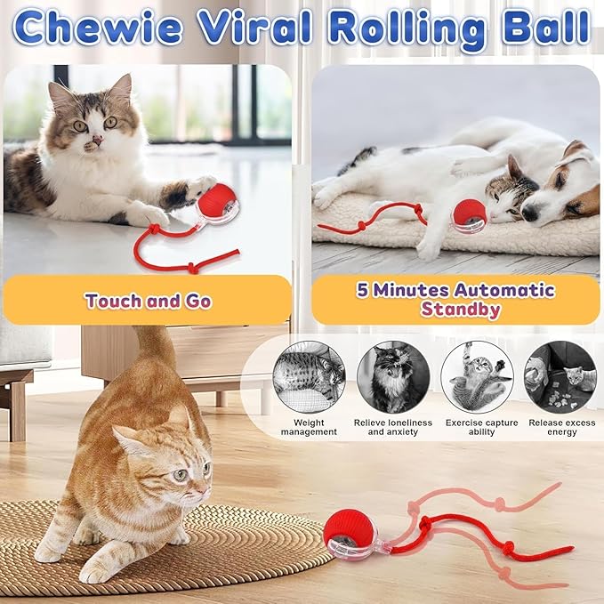 Speedy 2.0 Tail Cat Toys for Bored Indoor Adult Cats,2025 New Generation Interactive Cat Toys for Indoor Cats,Automatic Moving Ball with Tail