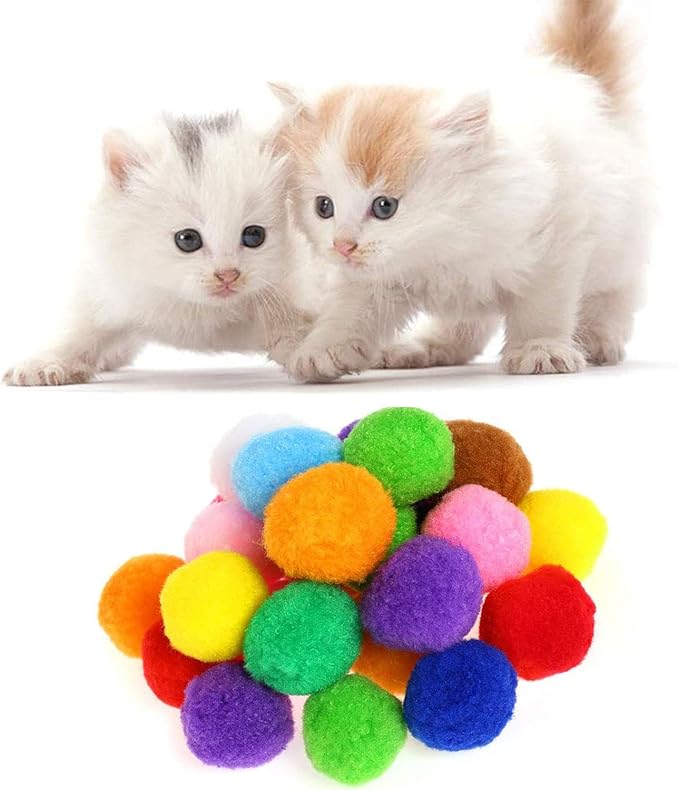 VOVIGGOL 30Pcs 1.3 Inch Cat Toy Balls Soft Kitten Pompom Toys Indoor Cats Interactive Playing Quiet Ball Cats Favorite Toy, Cat Pom Pom Balls for Craft DIY Creative Crafts Decorations (Assorted Color)