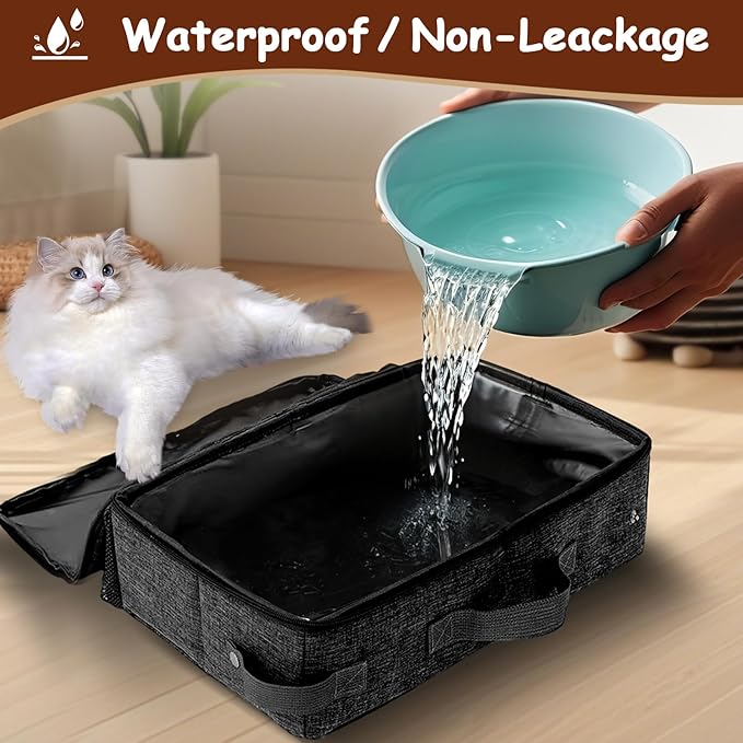 Portable Cat Litter Box with Lid, 16 * 12 * 6 inches Foldable Travel Litter Box for Cats, Lightweight & Easy to take, Cat Essentials for Outdoor Traveling