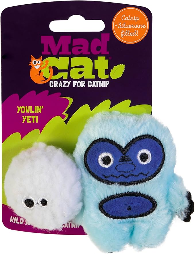 Mad Cat Yowlin Yeti Catnip & Silvervine Plush Cat Toy, Pack of 2