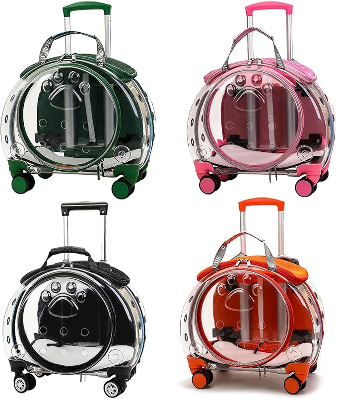 Rolling Cat Carrier,Clear Cat Carrier with Wheels,Pet Trolley Case Pet Backpack for Kitty Small Dog Sturdy and Breathable Design Portable Cats Dogs Backpack for Travel/Taking a Walk Orange
