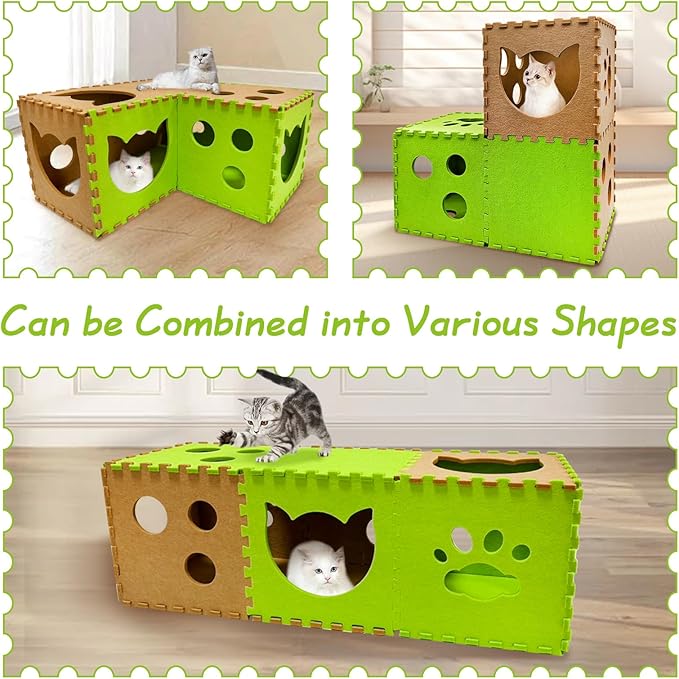 Felt Cat Tunnel 14 Pcs Foldable Cat Hideaway Cave with Interactive Peek Hole DIY Cats House Kitten Play Tubes and Tunnels for Indoor Cats Up to 12lb