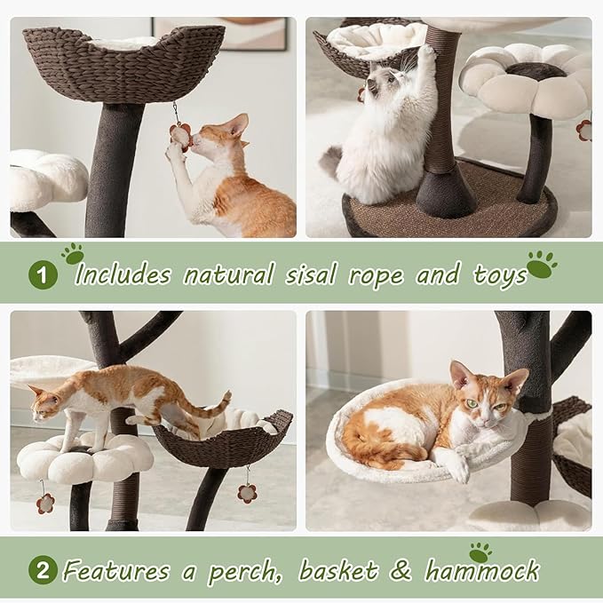 59In Flower Shaped Cat Special Shelf with Scratching Posts Cats Tree Decorative Climbing Tower Dtachable Multi Level Pets Furniture for Large & Multi-Cats Homes
