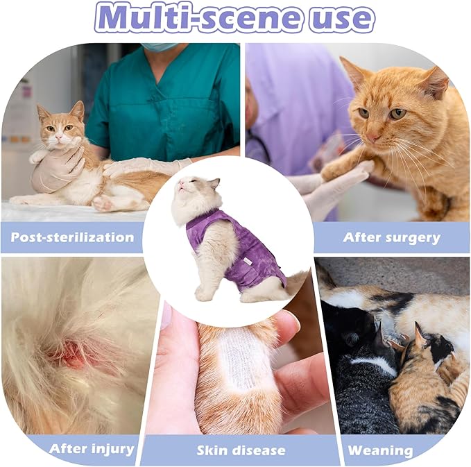 2Pack Cat Surgery Recovery Suit Female,Cat Onesie for Cat After Surgery Female,Kitten Spay Surgical Recovery Suit Stop Licking Abdominal Wound,Pink&Purple M