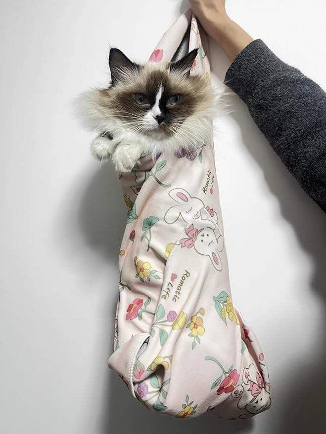 Cat Grooming Wrap, Pet Restraint Bag Cat Wrap for Stress-Free Nail Clipping Anti-Scratch Anti-Escape Multifunctional Care Pet Tool(Pink,M)