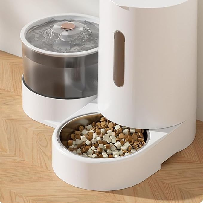 Cat Food Feeder and Water Fountain, Automatic Smart Pet Dry Food Dispenser and Water Dispenser for Pets Indoor