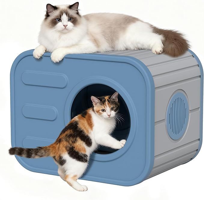 Feral Outdoor Cat House Weatherproof, Insualted Cat Houses for Outdoor Indoor Cats with Camera-Shaped Design, Sturdy Resin Outside Shelter for Cats