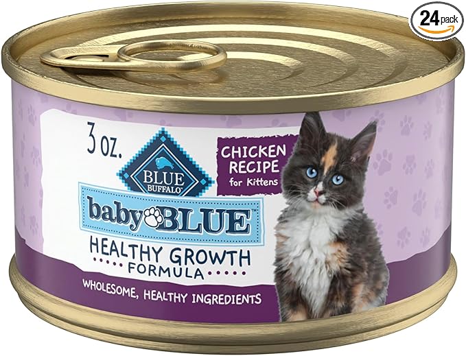 Blue Buffalo Baby Blue Natural Kitten Wet Cat Food, Healthy Growth Formula with DHA, Chicken Recipe Multi-Pack, 3-oz Cans (24 Count)
