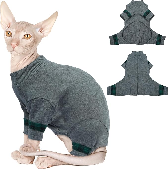 Sphynx Hairless Cats Sweater Shirt Kitten Soft Pullover Cute Cat Pajamas Jumpsuit Cotton Apparel Pet Winter Turtleneck for Cats LightGrey L