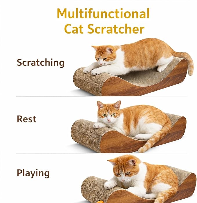 FluffyDream Cat Scratcher Cardboard, Scratching Pad House Bed Furniture Protector, Infinity Shape, Curved (Wood, Bone)