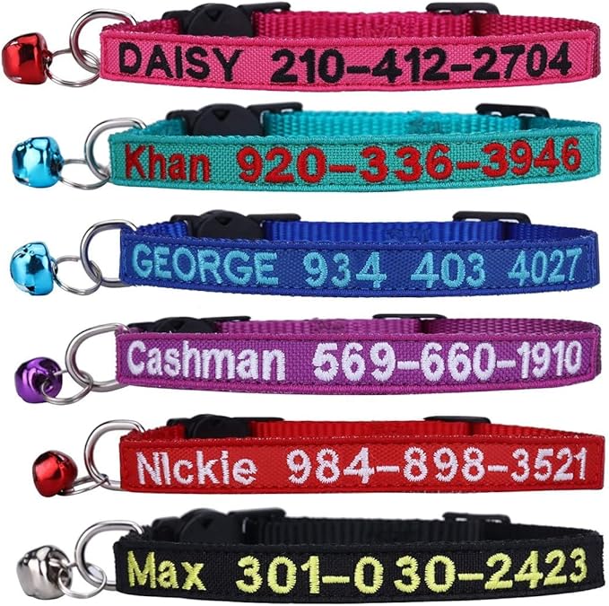 Personalized Cat Collar with Embroidered Name and Phone Number, Breakaway Safety Design