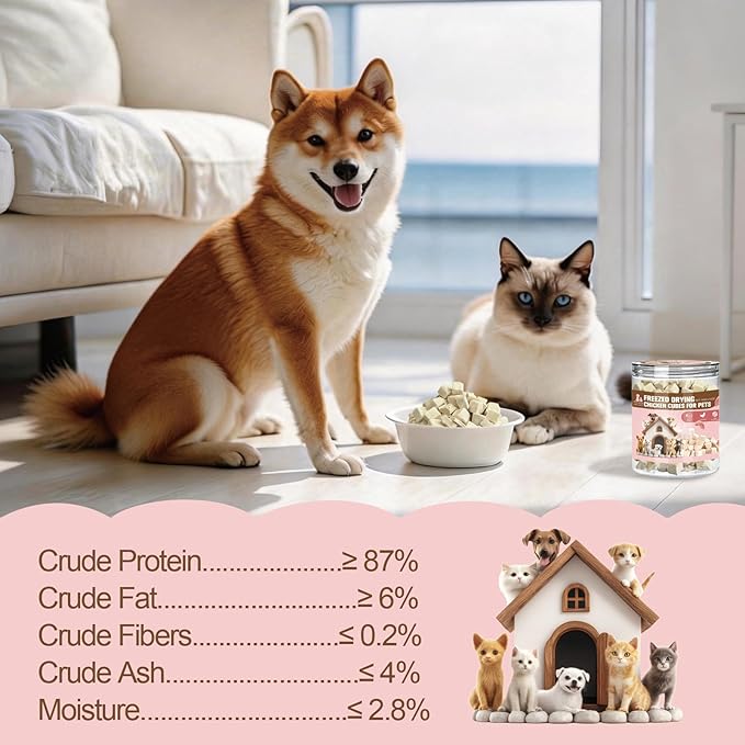 Freeze Dried Chicken Treats for Cats & Dogs, 100% Chicken Breast, High Protein Grain Free Pet Treats, Natural Healthy Snack & Food Topper for Training, 3.5 oz