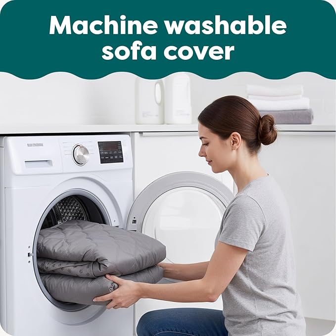 FurHaven Water-Resistant Sofa Cover for Dogs & Cats, Reversible Couch Protector with Secure Straps and Pinsonic Quilted Fabric, Machine Washable Couch Cover, XL Sofa, Gray Mist
